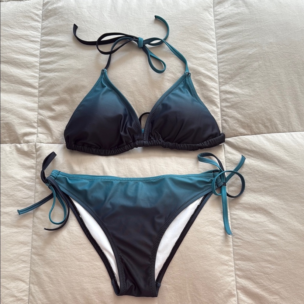Teal and Black Women's Bikini Set